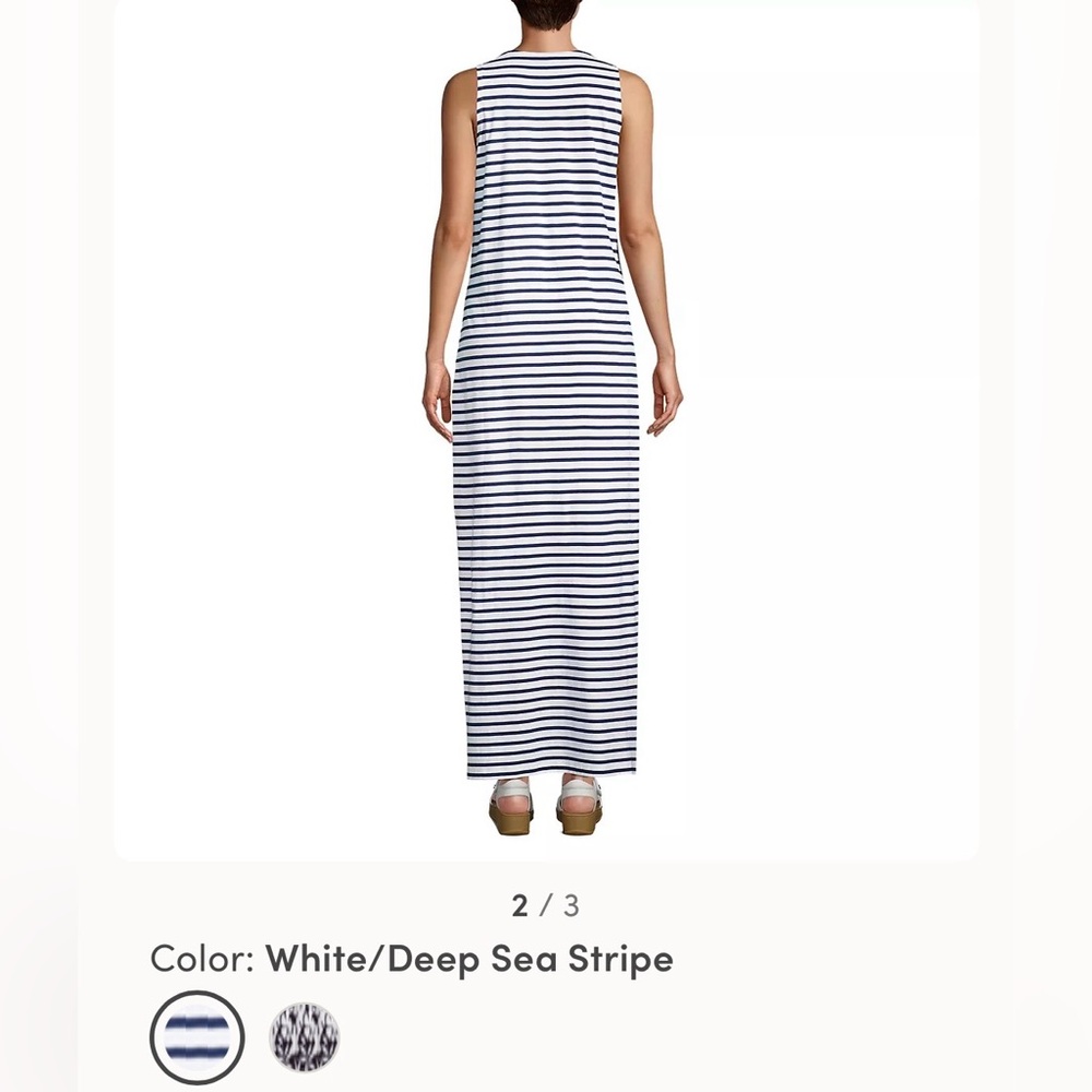 Lands' End Sailor Striped Long Dress Size L 14-16 W/ Pockets & SideSlits - Picture 2 of 8